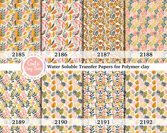 Water soluble Transfer paper for polymer clay, Bohemian Leaves and coral grass, polymer clay image transfers, magic transfer paper