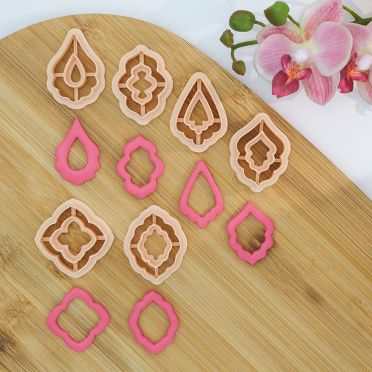 Retro Drop Dangle Earrings Shape in Hollow, Donut Leaves Clay Cutters for Polymer Clay Jewelry Earrings, SET OF 6, 38 mm, CTCMB-2
