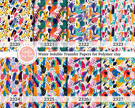 Water soluble Transfer paper for polymer clay, Colorful abstract pattern, polymer clay image transfers, magic transfer paper