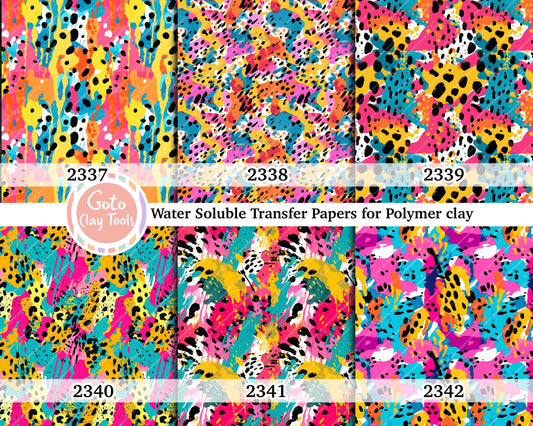 Water soluble Transfer paper for polymer clay, Abstract colorful splashes pattern, polymer clay image transfers, magic transfer paper