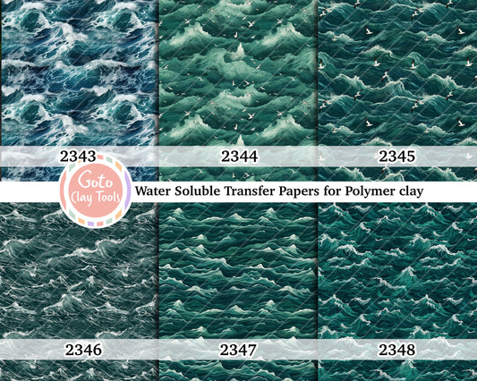 Water soluble Transfer paper for polymer clay, Green waves pattern, polymer clay image transfers, magic transfer paper