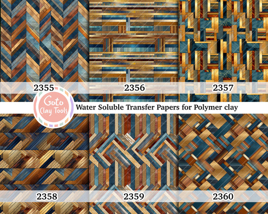 Water soluble Transfer paper for polymer clay, Teal and brown wooden flooring pattern, polymer clay image transfers, magic transfer paper