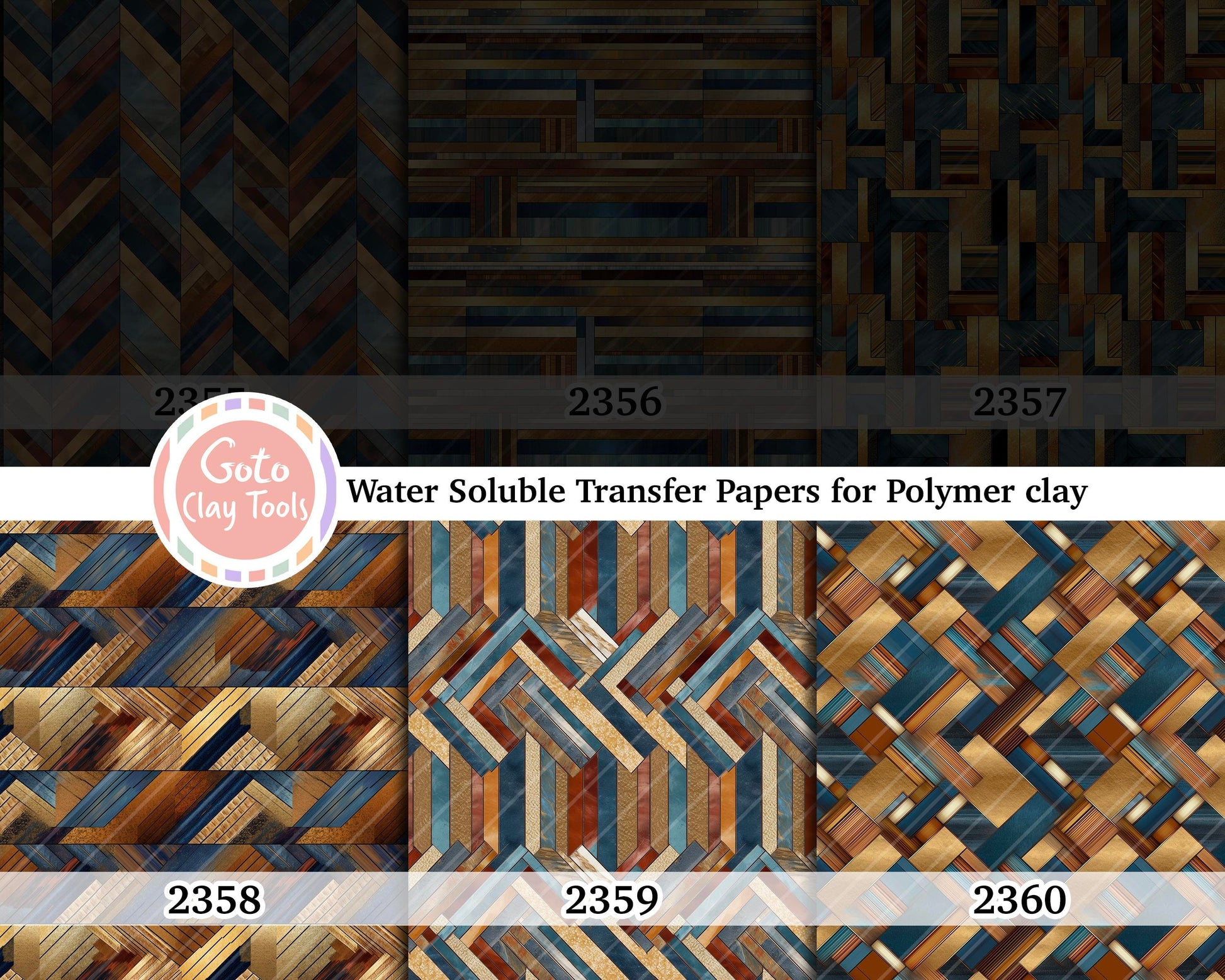 Water soluble Transfer paper for polymer clay, Teal and brown wooden flooring pattern, polymer clay image transfers, magic transfer paper