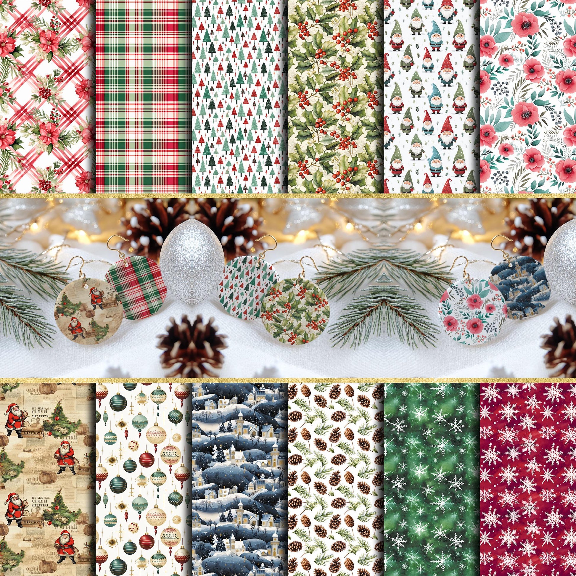 Christmas Clay transfer Papers, Polymer Clay Transfer Paper, Watersoluble Clay Transfer for Jewelry making - 12 PCS MEGA PACK