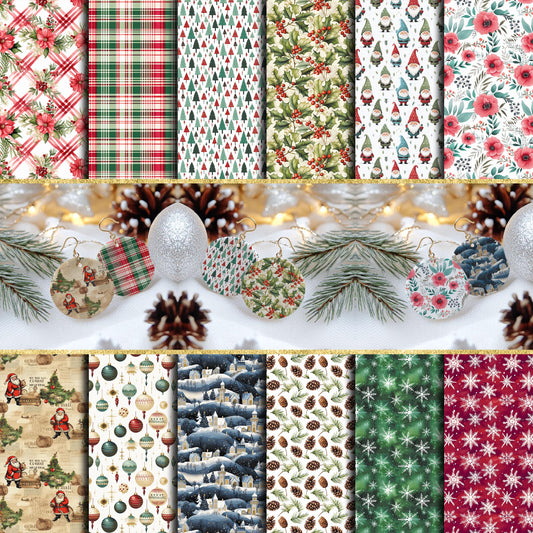 Christmas Clay transfer Papers, Polymer Clay Transfer Paper, Watersoluble Clay Transfer for Jewelry making - 12 PCS MEGA PACK
