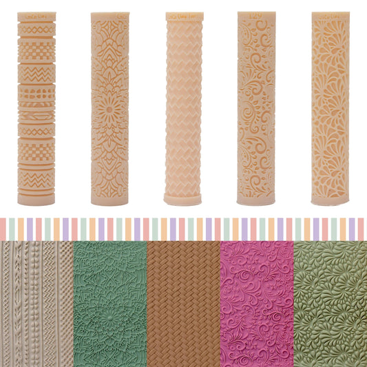 25% OFF Bundle of 5 Texture Rollers, Polymer Clay texture Rollers, Resin Rollers, Clay Texture for Earring making,