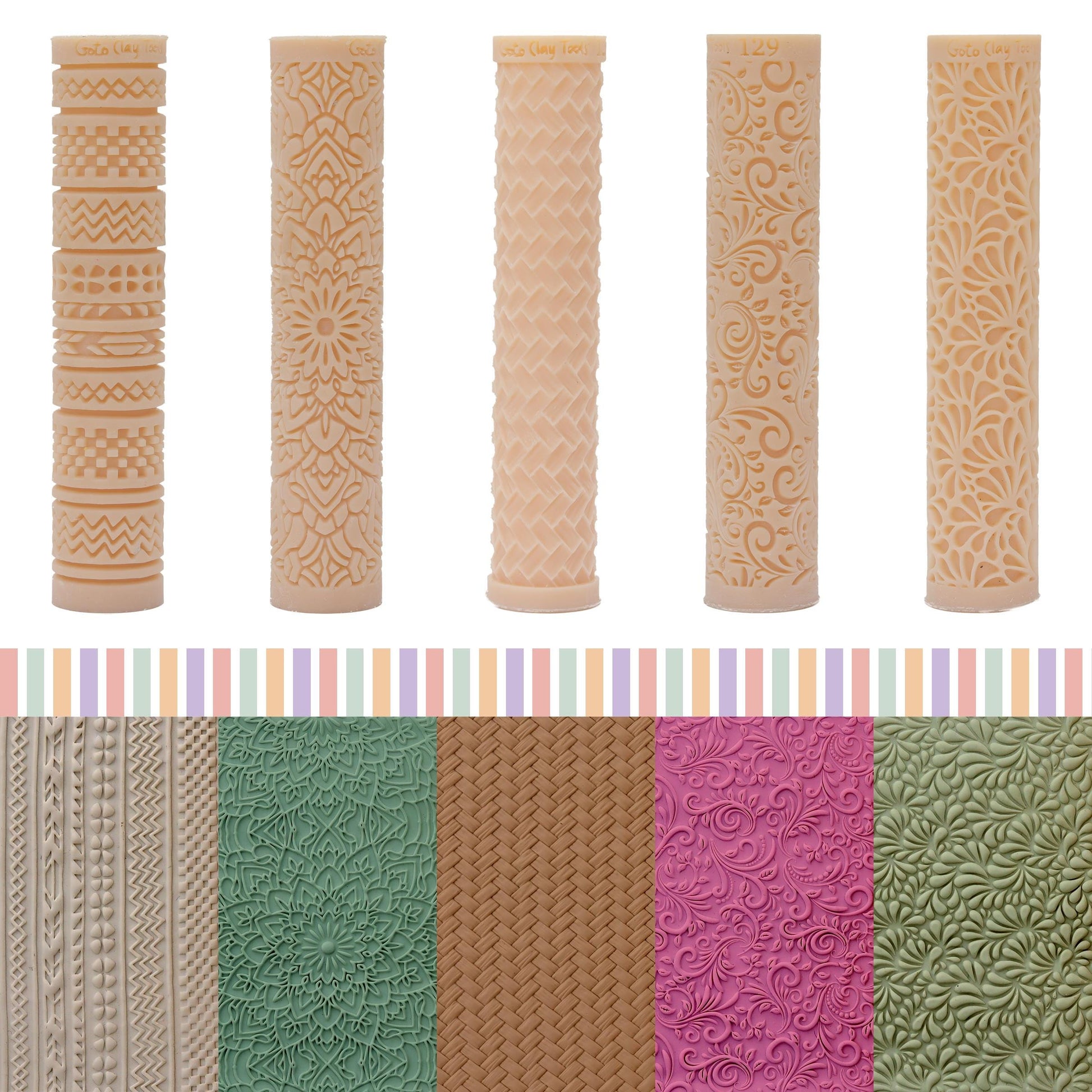 Resin Texture Rollers: Polymer Clay, Mandala, Rattan, Tribal - Set of 5