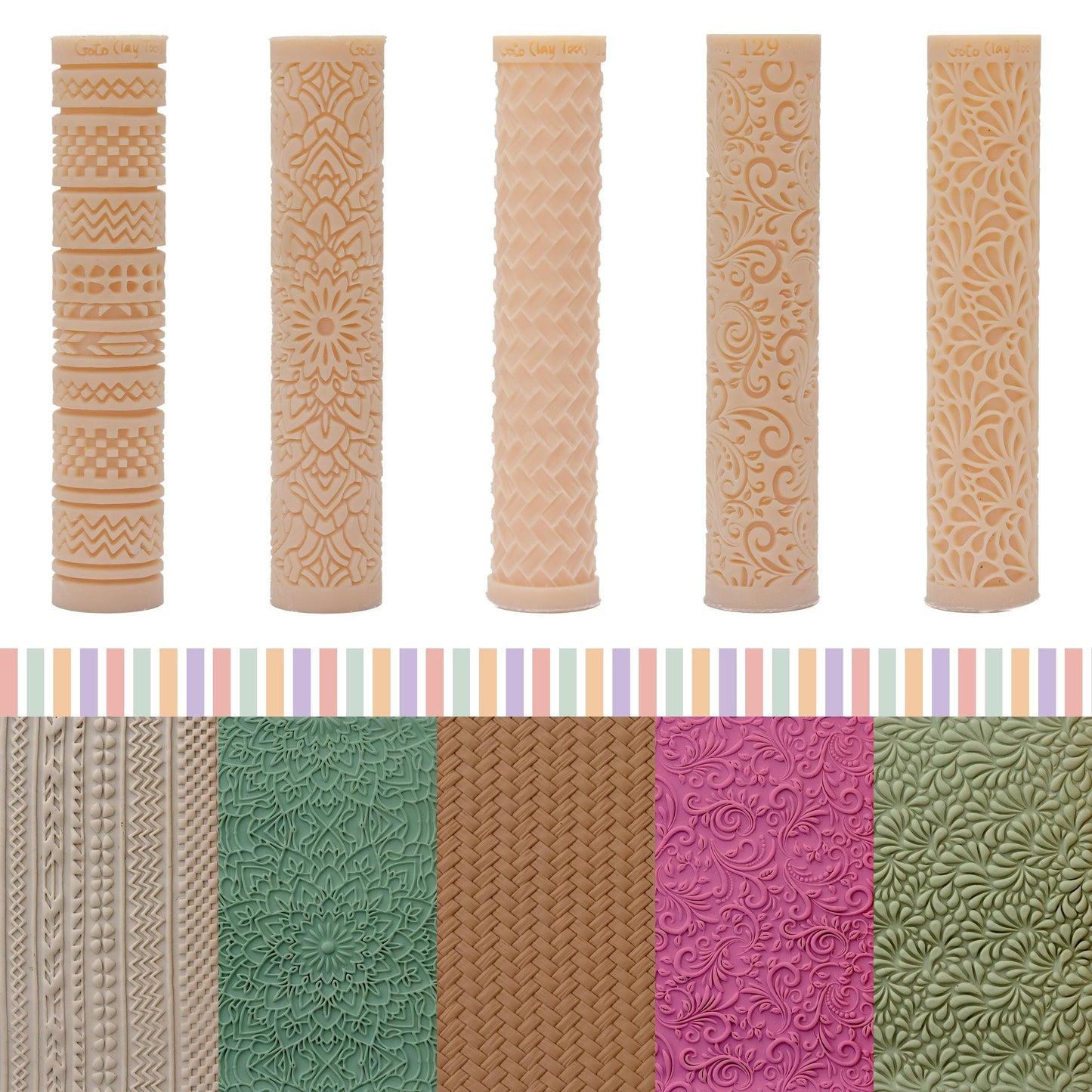 Resin Texture Rollers: Polymer Clay, Mandala, Rattan, Tribal - Set of 5
