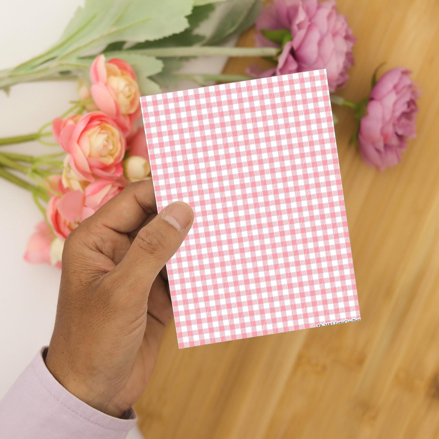 Pink Plaid Polymer Clay Transfer Sheet: Valentine Tartan (4x5.5 inches)