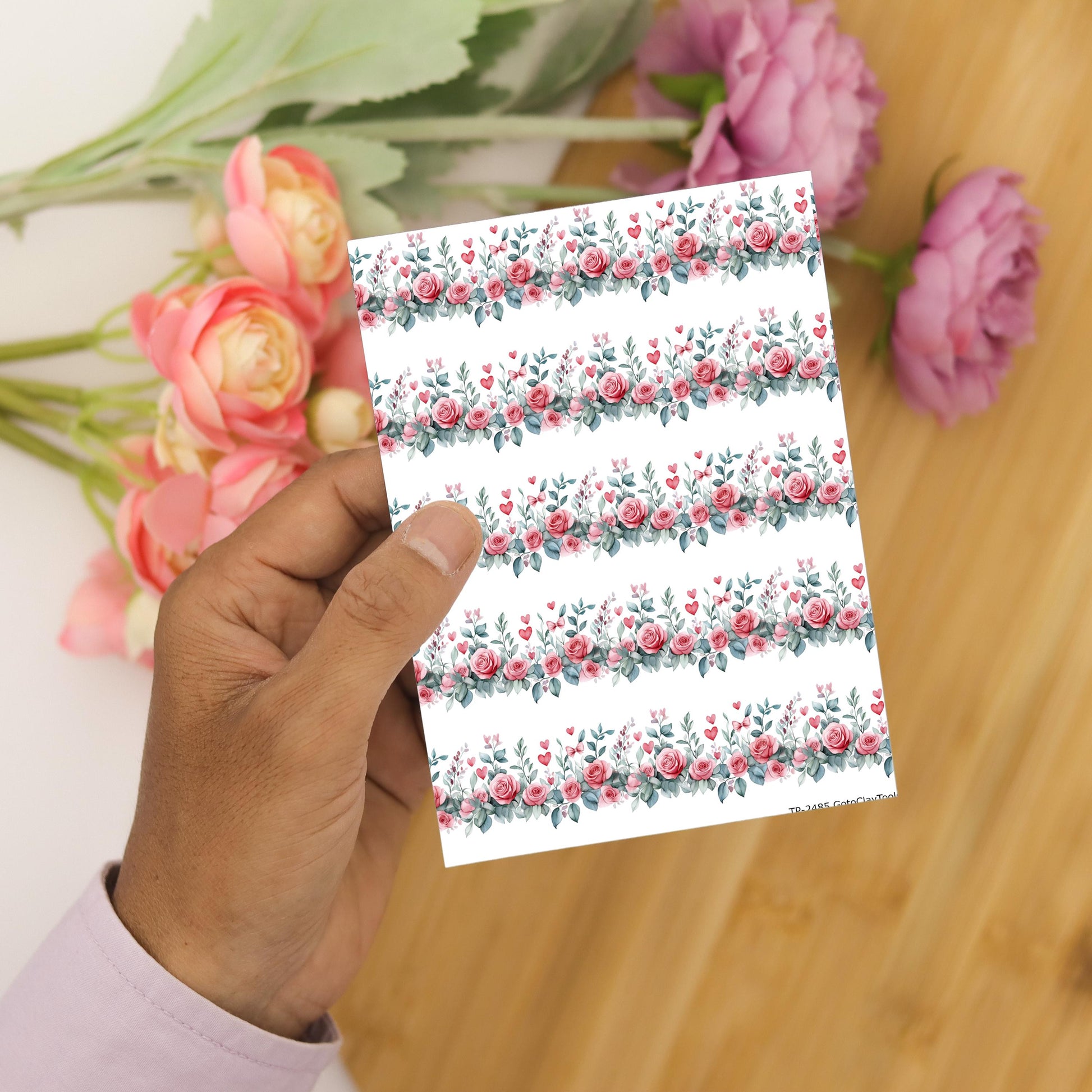 Rose Border Polymer Clay Transfer Sheet, Clay Transfer Paper, Valentine Flower transfer, polymer clay image transfers, magic transfer paper