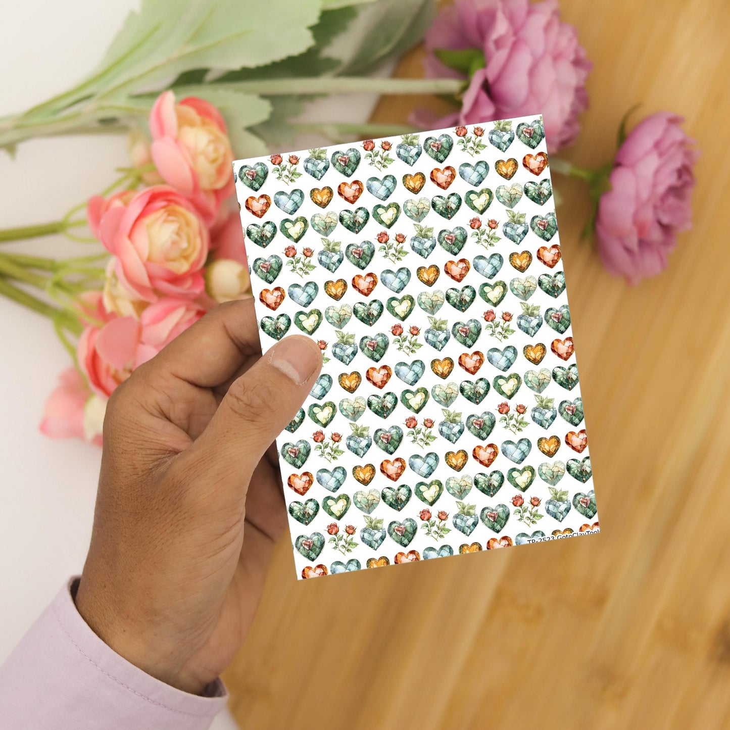 Rose Heart Polymer Clay Transfer Sheet, Clay Transfer Paper, Diamond heart Clay transfer, polymer clay image transfers, magic transfer paper