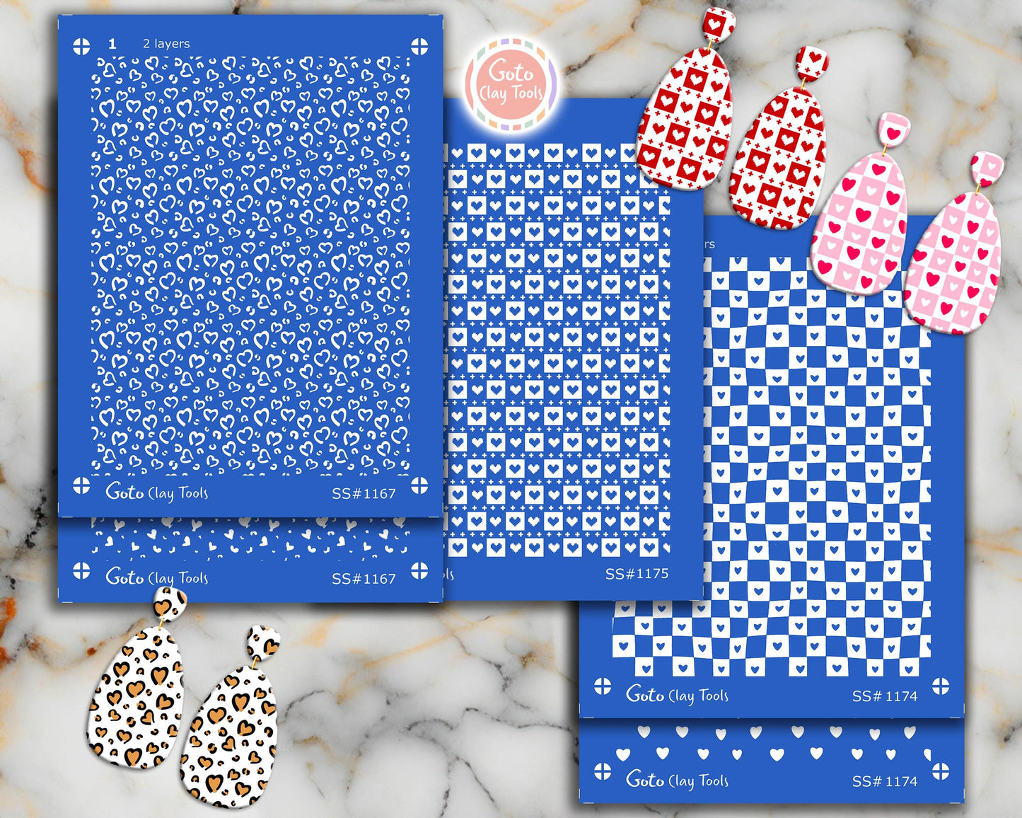 Checkered Heart Polymer Clay Silkscreen for Earring Making