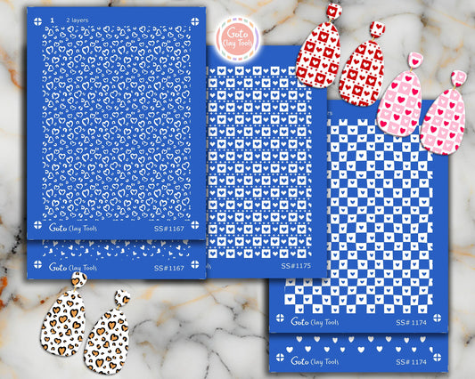 Checkered Heart Polymer Clay Silkscreen for Earring Making