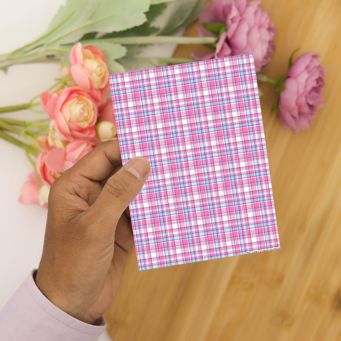 Pink Plaid Polymer Clay Transfer Sheet: Valentine Tartan (4x5.5 inches)