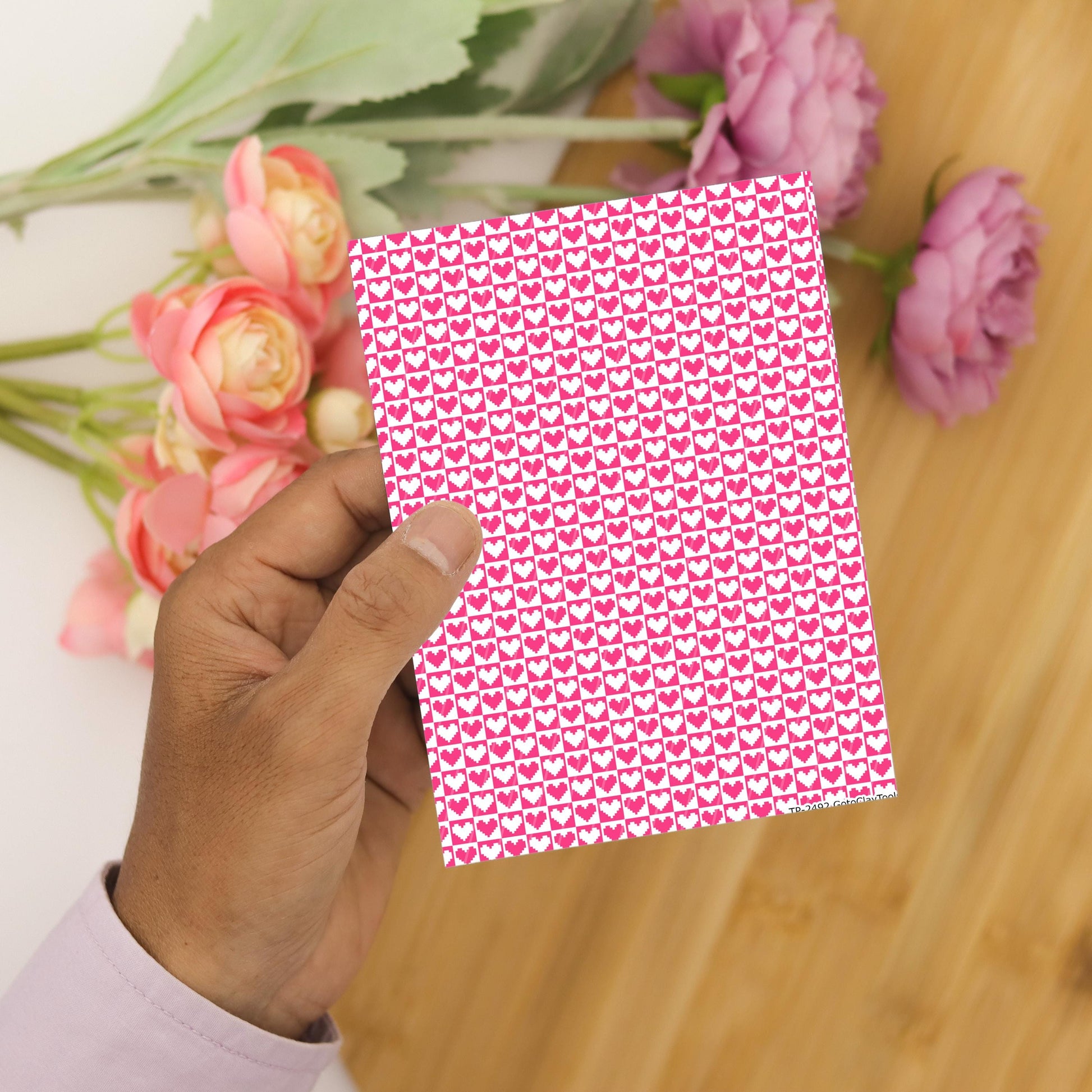 Checkered Heart Polymer Clay Transfer Sheet, Clay Transfer Paper, Heart Clay transfer, polymer clay image transfers, magic transfer paper