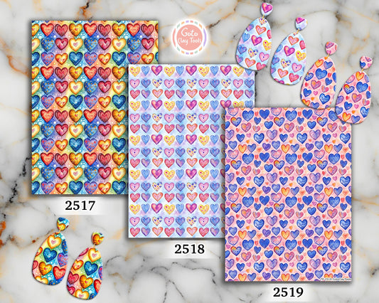 Colorful Heart Polymer Clay Transfer Sheet, Clay Transfer Paper, Heart Clay transfer, polymer clay image transfers, magic transfer paper