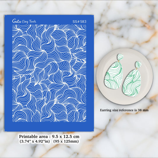 Waves Silkscreen for Polymer Clay Earrings: Jewelry Making Stencil SS#583