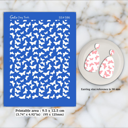Butterfly Silkscreen for Polymer Clay Earrings: Jewelry Making Stencil SS#586