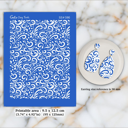 Ornamental Silkscreen for Polymer Clay Earrings: Branch Pattern Stencil  SS#590