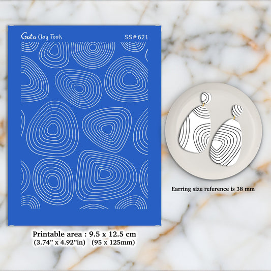 Circle Contour Silkscreen for Polymer Clay Earrings: Clay Stencil (9.5x12.5cm) SS#621