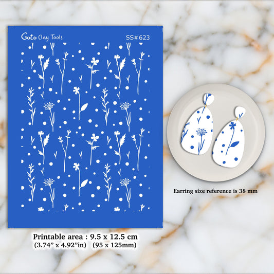 Wildflower Silkscreen for Polymer Clay Earrings: Jewelry Making Stencil SS#623