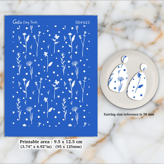 Wildflowers Silkscreen for Polymer Clay Earring making, Clay Stencils, Clay Earring Silkscreen, Polymer Clay Supplies SS#623