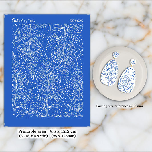 Fern Silkscreen for Polymer Clay Earrings: Jewelry Stencil (3.74x4.92" Printable Area) SS#625