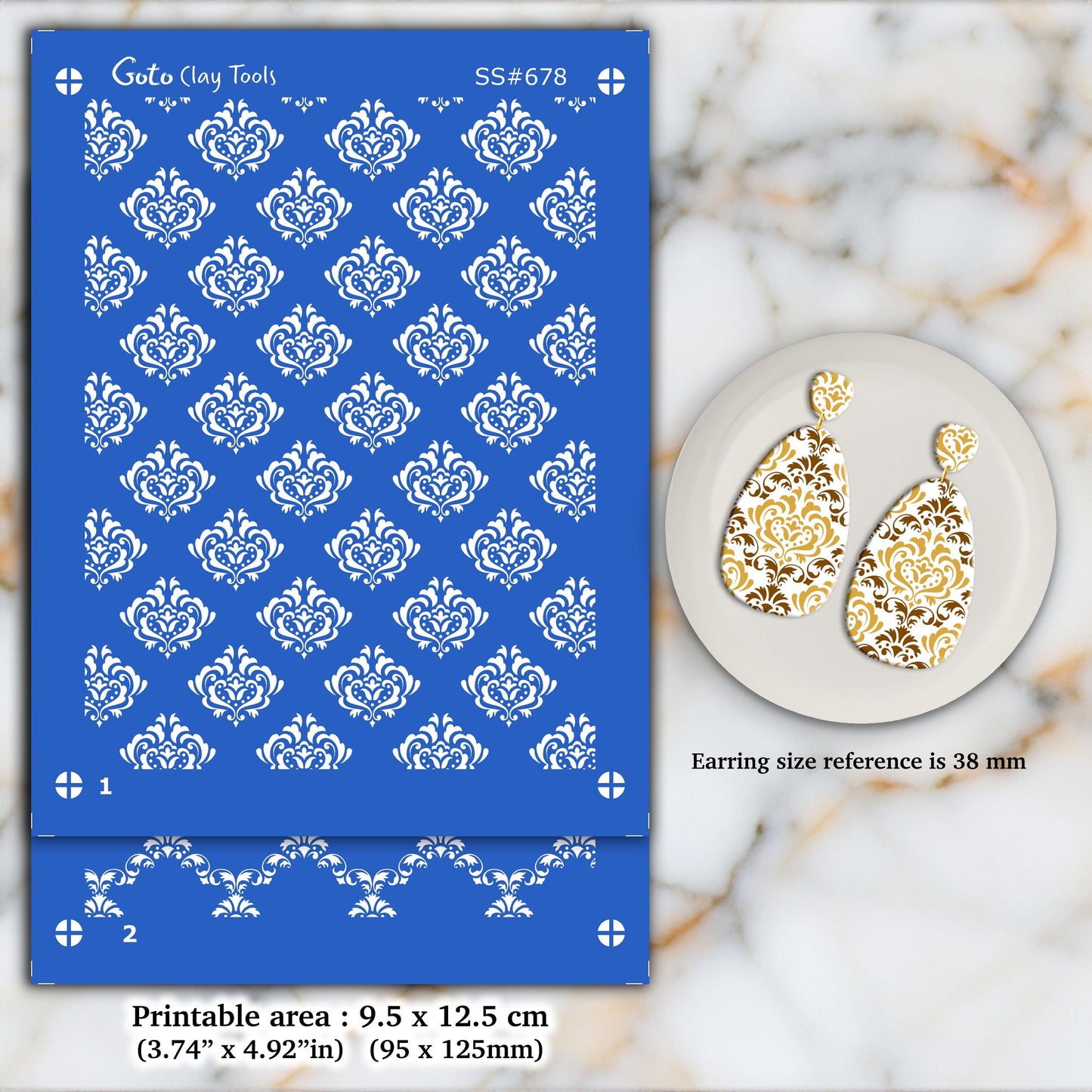 Damask Silkscreen for Polymer Clay Earrings: 3.74" x 4.92" SS#678