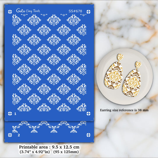 2 layers Damask Silkscreen for Polymer Clay Earring making, Clay Stencils, Clay Earring Silkscreen, Polymer Clay Supplies SS#678