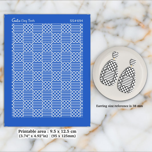 Checks Cross Silkscreen for Polymer Clay Earrings: Jewelry Stencil SS#694