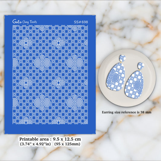 Polymer Clay Earring Silkscreen Stencil: Clay Jewelry Making (3.74x4.92" Printable Area) SS#698