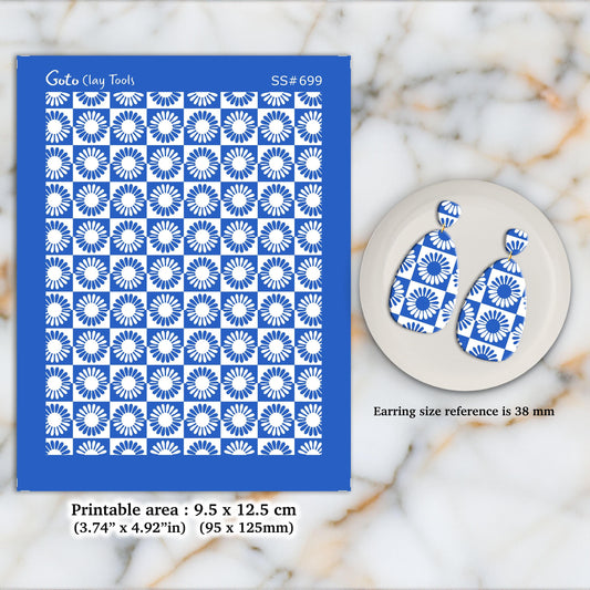 Daisy Checkered Silkscreen for Polymer Clay Earrings: Stencil SS#699