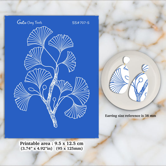 Gingko Leaf Silkscreen for Polymer Clay Earrings: Stencil for Jewelry Making SS#707