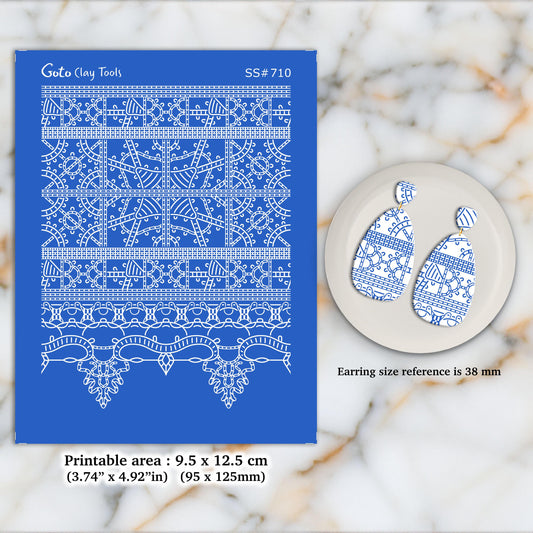 Crochet Lace Silkscreen for Polymer Clay Earrings: Clay Stencil SS#710