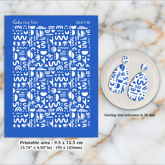 Silkscreen for Polymer Clay Earrings: Clay Stencils (9.5x12.5cm Printable Area) SS#738