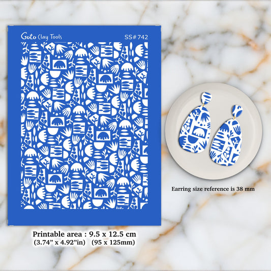 Polymer Clay Earring Silkscreen Stencil: Clay Jewelry Making (9.5x12.5cm) SS#742