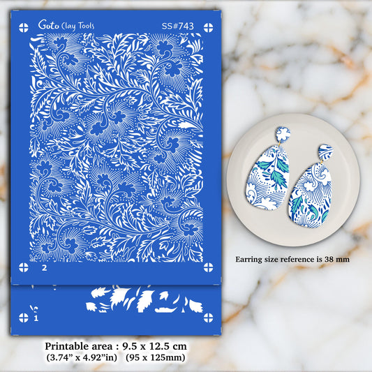 2 Layers Chinoiserie Floral Silkscreen for Polymer Clay Earring making, Clay Stencils, Clay Earring Silkscreen, Polymer Clay Supplies SS#743