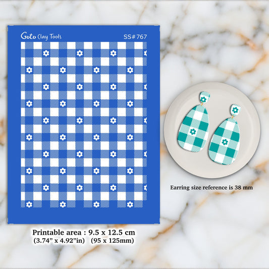 Christmas Gingham Silkscreen for Polymer Clay Earrings: Stencil SS#767