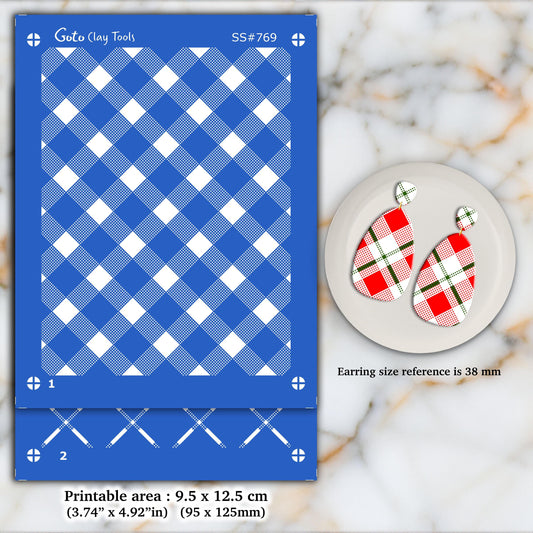 2 Layer Plaid Christmas Silkscreen for Polymer Clay Earring making, Clay Stencils, Clay Earring Silkscreen, Polymer Clay Supplies SS#769