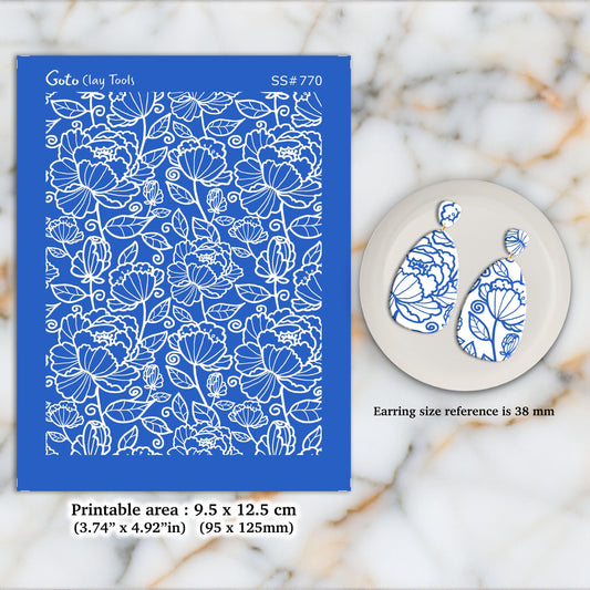 Rose Crochet Silkscreen for Polymer Clay Earrings: Clay Stencil SS#770