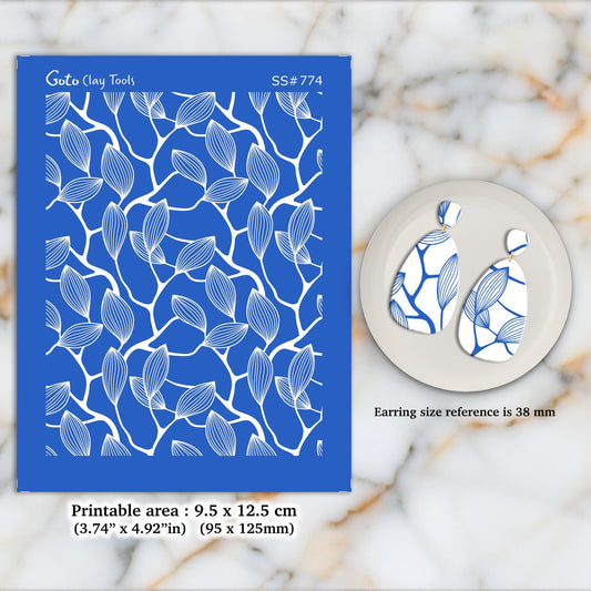 Leaf Silkscreen for Polymer Clay Earrings: Jewelry Making Stencil (9.5x12.5cm) SS#774