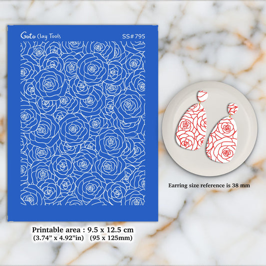 Rose Silkscreen for Polymer Clay Earrings: Jewelry Making Stencil SS#795