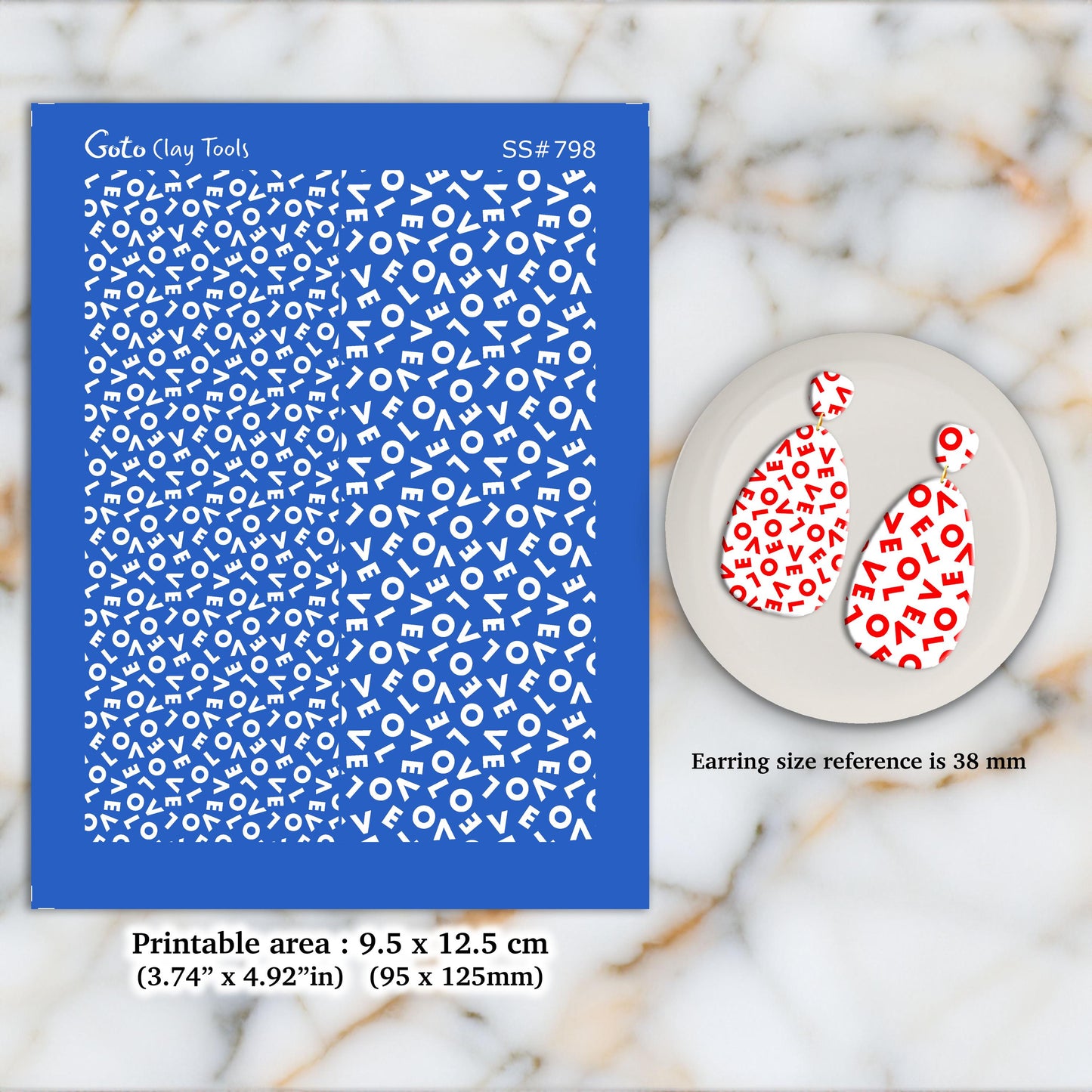 Random Love Letters Silkscreen for Polymer Clay Earrings: Stencil SS#798