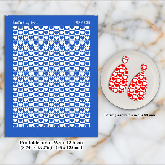 Heart Checkered Silkscreen for Polymer Clay Earrings: Valentine's Day Stencil SS#805
