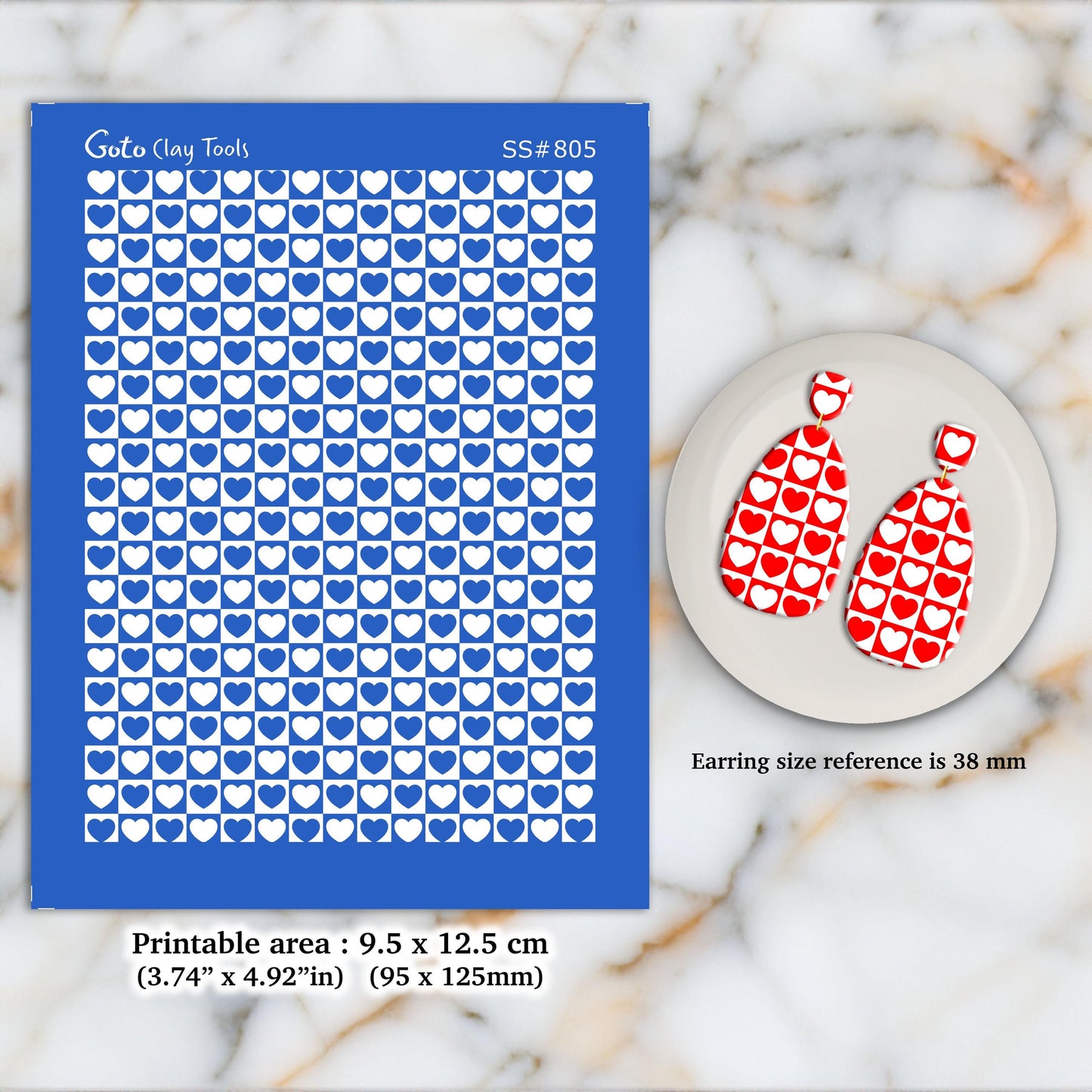 Heart Checkered Silkscreen for Polymer Clay Earring making, Clay Stencils, Clay Earring Silkscreen, Polymer Clay Supplies SS#805