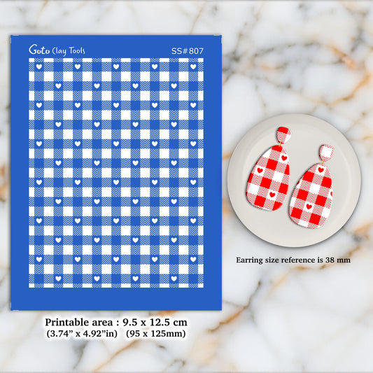 Valentine Gingham Silkscreen for Polymer Clay Earrings: SS#807
