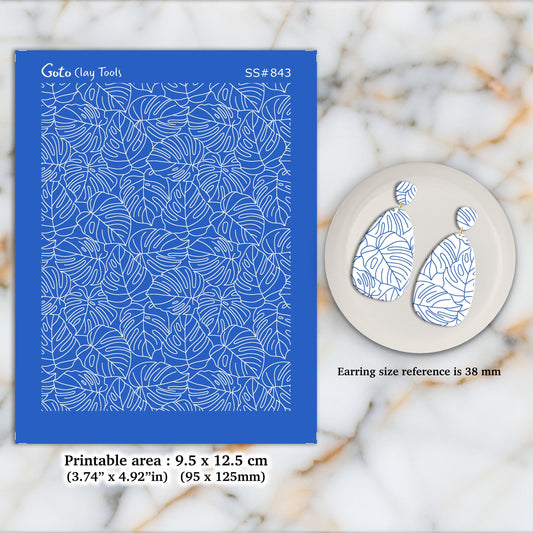Monstera Leaf Silkscreen for Polymer Clay Earrings: Jewelry Making Stencil SS#843