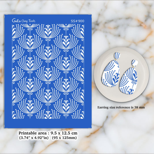 Ornamental Fan Silkscreen for Polymer Clay Earrings: SS#900