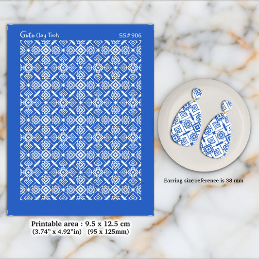 Indian Style Polymer Clay Silkscreen for Earring Making: Clay Stencil (9.5x12.5cm) SS#906