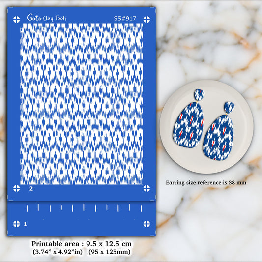 Ikat Silkscreen for Polymer Clay Earrings: Indian Style Stencil SS#917